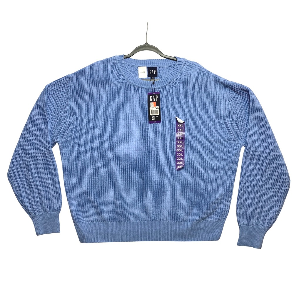 Gap Shaker Stitch Sweater Mens XXL Light Blue 100% Cotton Crewneck Ribbed